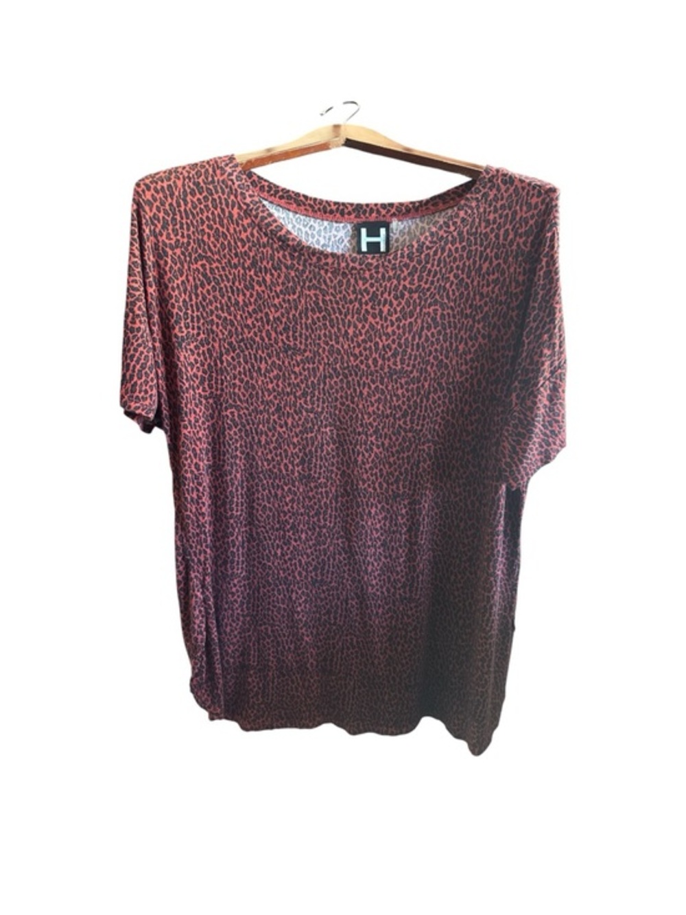 H by Bordeaux Burgundy and Black Leopard Print Relaxed Oversized Tunic Tee Shirt